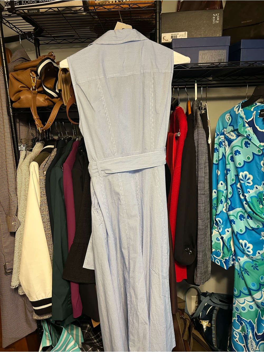 Tommy Hilfiger Light Blue Sleeveless Collared Tie-Waist Maxi Dress - Picture 3 of 3